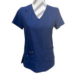 Koi Basics Navy Blue Scrub Top Red Floral Lining Size XS Nursing Uniforms